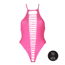 Ouch! Glow Body échancré ouvert à l'entrejambe avec dos nu Rose Fluo